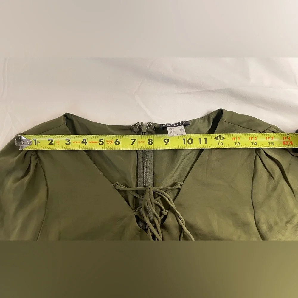 Venus Long Bell Sleeves Mini Dress Olive Green Size Medium - Picture 11 of 15
